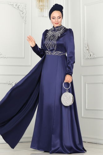 moda selvim EVENING DRESS 52878ALM181 Navy Blue - Thumbnail