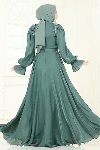 moda selvim Evening Dress 5287D170 Almond Green - Thumbnail
