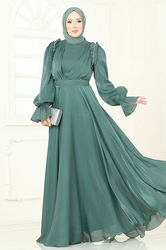 moda selvim فستان سهرة أخضر عشبي 5287D170 - Thumbnail