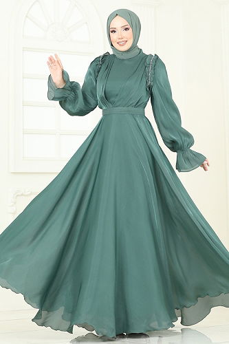 moda selvim فستان سهرة أخضر عشبي 5287D170 - Thumbnail