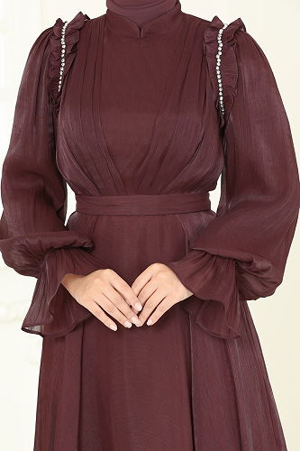 moda selvim Evening Dress 5287D170 Brown - Thumbnail