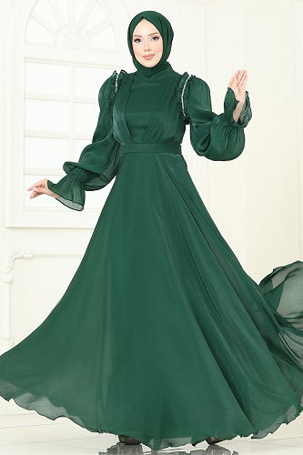 moda selvim Evening Dress 5287D170 Emerald - Thumbnail