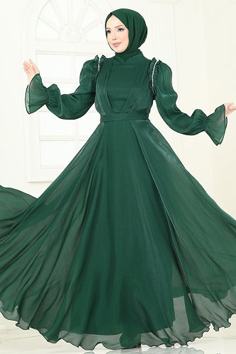 moda selvim Evening Dress 5287D170 Emerald - Thumbnail