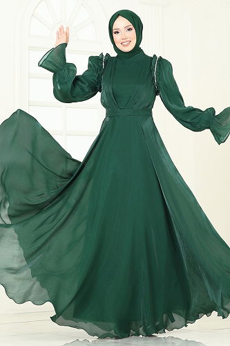 moda selvim فستان سهرة زيتي 5287D170 - Thumbnail