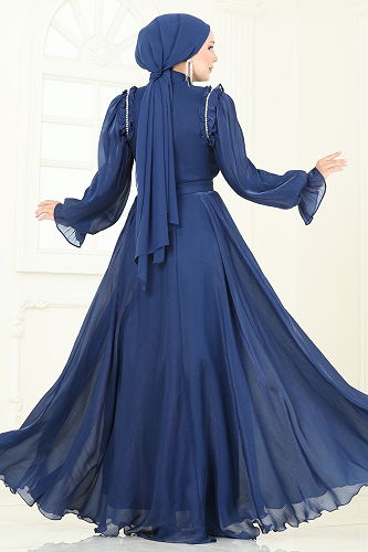 moda selvim Evening Dress 5287D170 Navy Blue - Thumbnail