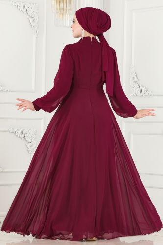 moda selvim EVENING DRESS 52882ALM181 Cherry - Thumbnail