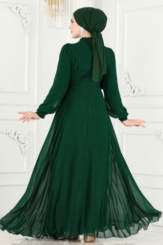 moda selvim Evening Dress 52882ALM181 Emerald - Thumbnail