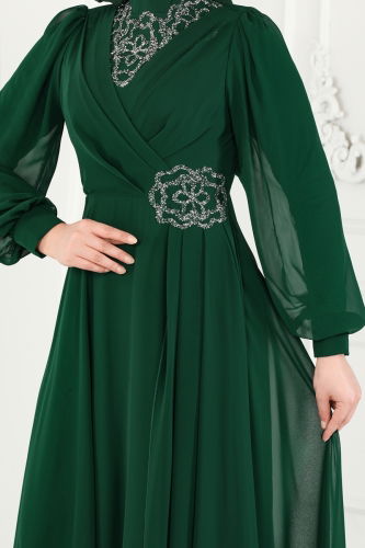 moda selvim Evening Dress 52882ALM181 Emerald - Thumbnail