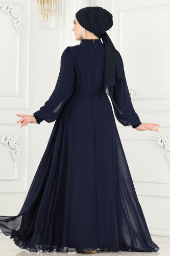 moda selvim EVENING DRESS 52882ALM181 Navy Blue - Thumbnail