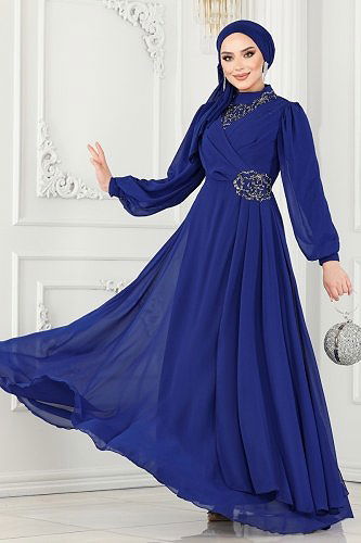 moda selvim Evening Dress 52882ALM181 Saxe - Thumbnail