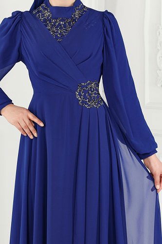 moda selvim Evening Dress 52882ALM181 Saxe - Thumbnail