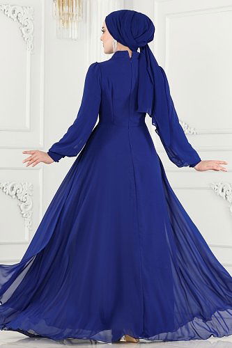 moda selvim Evening Dress 52882ALM181 Saxe - Thumbnail