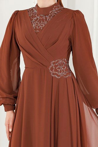 moda selvim Evening Dress 52882ALM181 Tan - Thumbnail