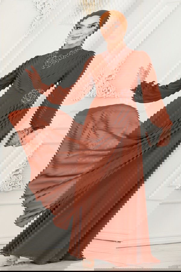 Modaselvim خصم صافٍ20%+20% في سلة التسوق فستان سهرة عسلي 52882ALM181