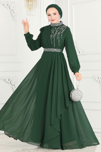 moda selvim EVENING DRESS 52885ALM181 Emerald - Thumbnail