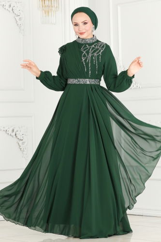 moda selvim Evening Dress 52885ALM181 Emerald - Thumbnail