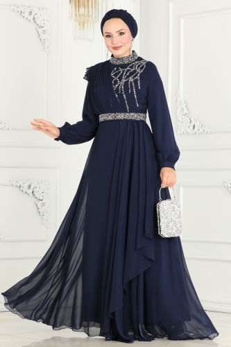 moda selvim EVENING DRESS 52885ALM181 Navy Blue - Thumbnail