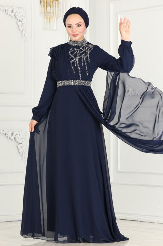 moda selvim EVENING DRESS 52885ALM181 Navy Blue - Thumbnail