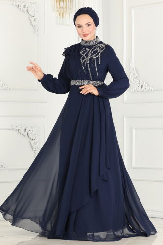 moda selvim EVENING DRESS 52885ALM181 Navy Blue - Thumbnail