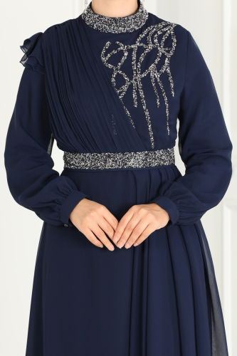 moda selvim EVENING DRESS 52885ALM181 Navy Blue - Thumbnail