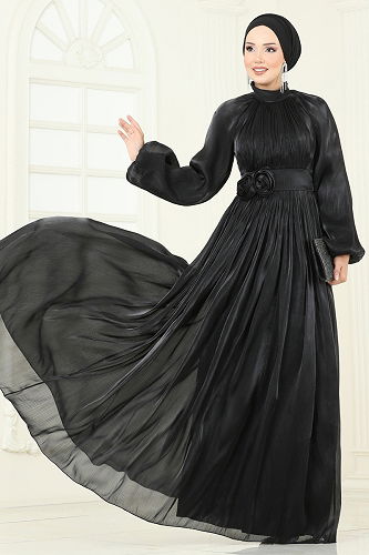 moda selvim Evening Dress 5299D170 Black - Thumbnail