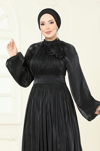 moda selvim Evening Dress 5299D170 Black - Thumbnail