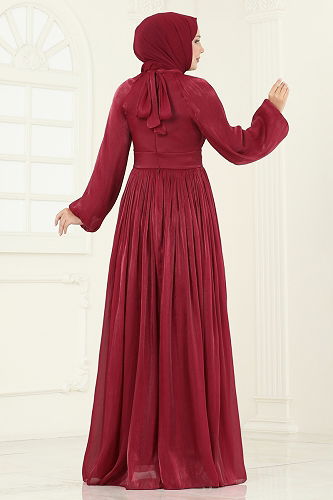 moda selvim Evening Dress 5299D170 Burgundy - Thumbnail