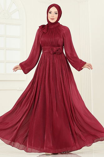 moda selvim Evening Dress 5299D170 Burgundy - Thumbnail