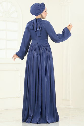 moda selvim Evening Dress 5299D170 Indigo - Thumbnail