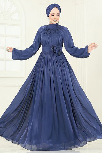 moda selvim Evening Dress 5299D170 Indigo - Thumbnail