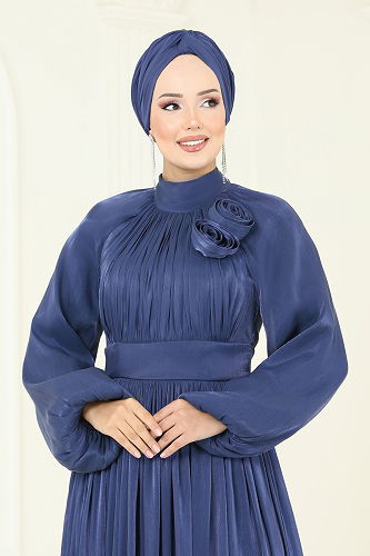 moda selvim Evening Dress 5299D170 Indigo - Thumbnail