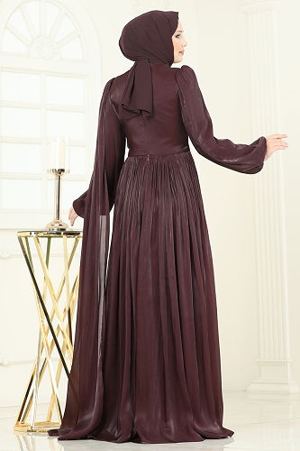 moda selvim فستان سهرة بني غامق 5302DMNK1166 - Thumbnail