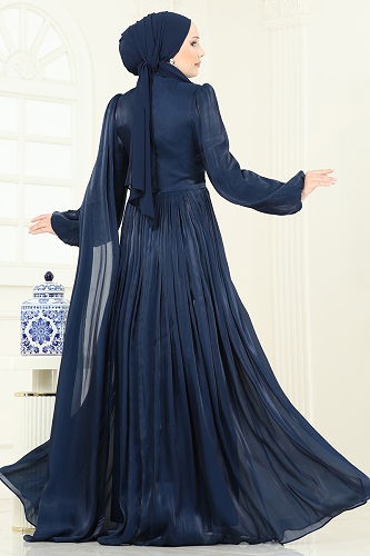 moda selvim Evening Dress 5302DMNK1166 Navy Blue - Thumbnail