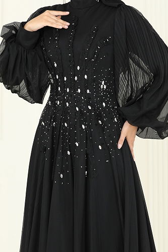 moda selvim Evening Dress 5315D170 Black - Thumbnail