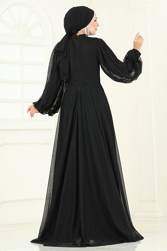 moda selvim Evening Dress 5315D170 Black - Thumbnail