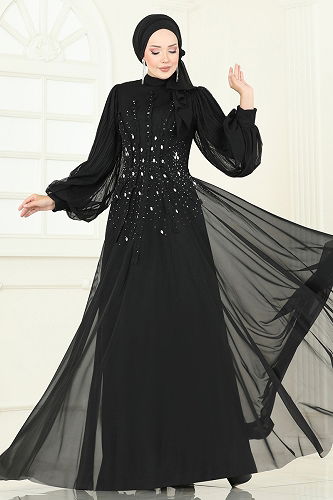 moda selvim فستان سهرة أسود 5315D170 - Thumbnail
