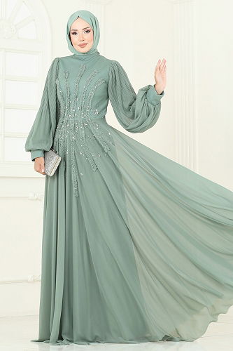 moda selvim Evening Dress 5315D170 Mint - Thumbnail