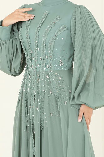 moda selvim فستان سهرة أخضر باهت 5315D170 - Thumbnail