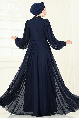 moda selvim Evening Dress 5315D170 Navy Blue - Thumbnail