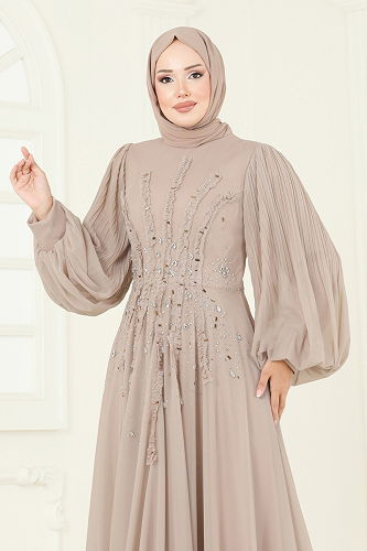 moda selvim Evening Dress 5315D170 Powder Vision - Thumbnail