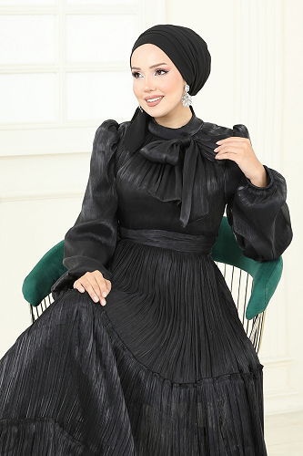 moda selvim Evening Dress 5320D170 Black - Thumbnail