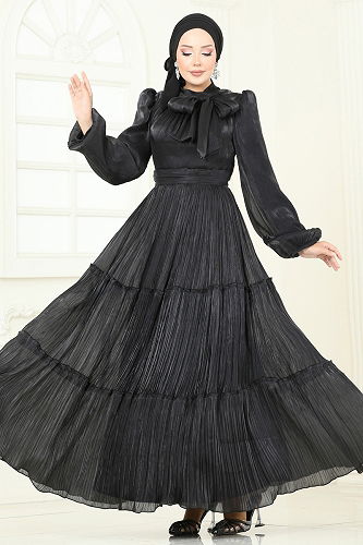 moda selvim Evening Dress 5320D170 Black - Thumbnail