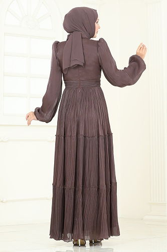 moda selvim Evening Dress 5320D170 Brown - Thumbnail