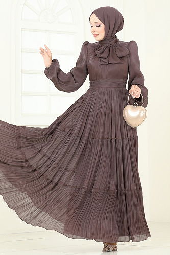 moda selvim Evening Dress 5320D170 Brown - Thumbnail