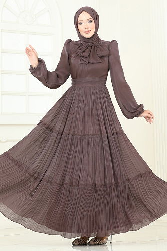 moda selvim Evening Dress 5320D170 Brown - Thumbnail