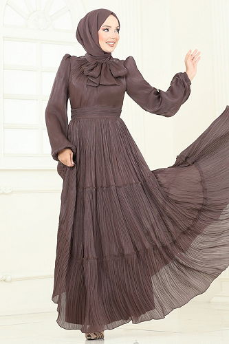 moda selvim Evening Dress 5320D170 Brown - Thumbnail