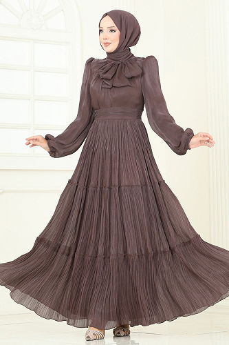 moda selvim فستان سهرة بني 5320D170 - Thumbnail