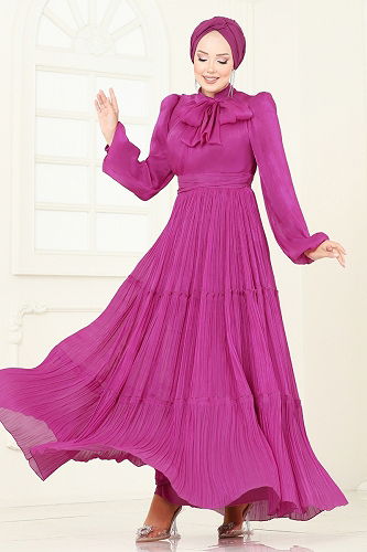 moda selvim Evening Dress 5320D170 Fuchsia - Thumbnail