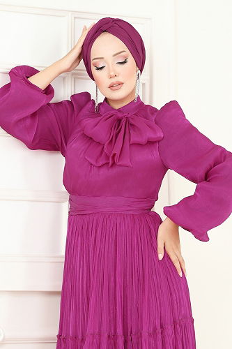 moda selvim Evening Dress 5320D170 Fuchsia - Thumbnail