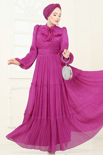 moda selvim فستان سهرة فوشي 5320D170 - Thumbnail